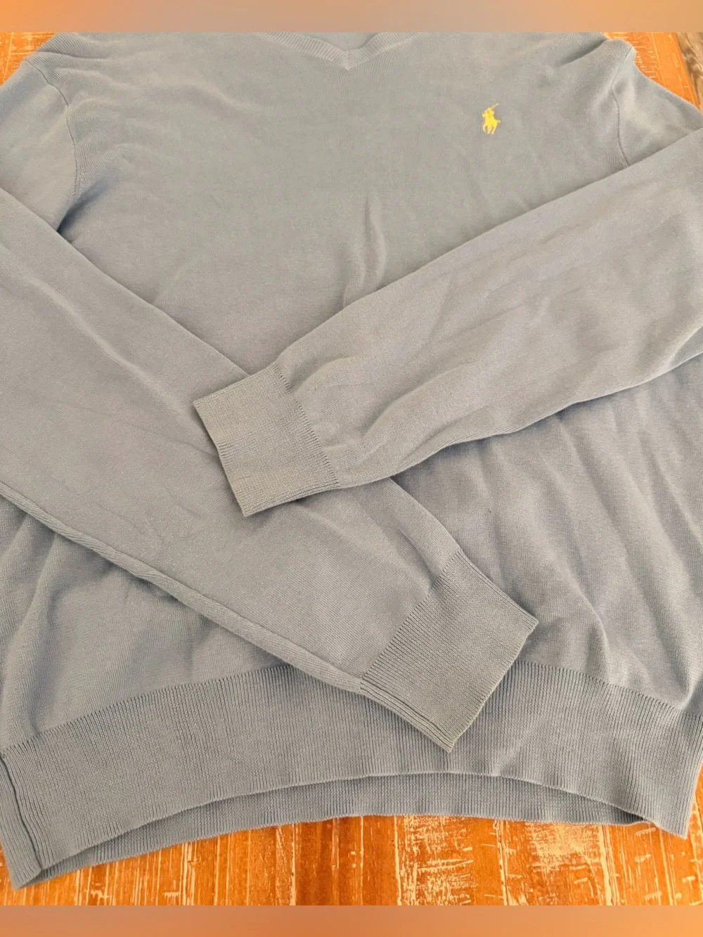 Polo by Ralph Lauren Baby Blue V-Neck Sweater with Yellow Pony SIZE L